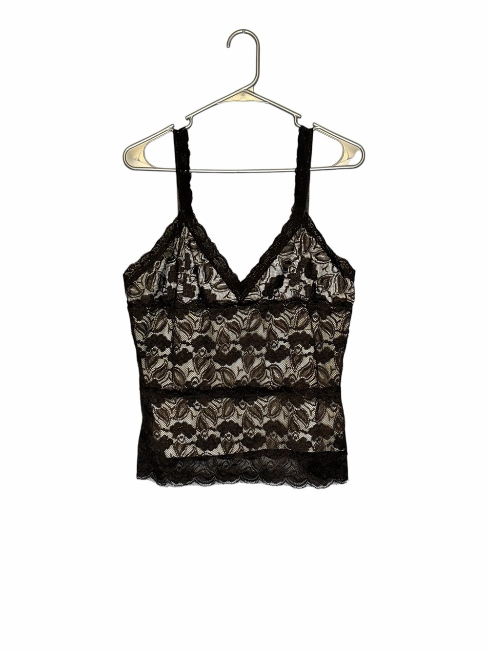 Brown Full Lace V-Neck Cami Top Lined Women’s Large
